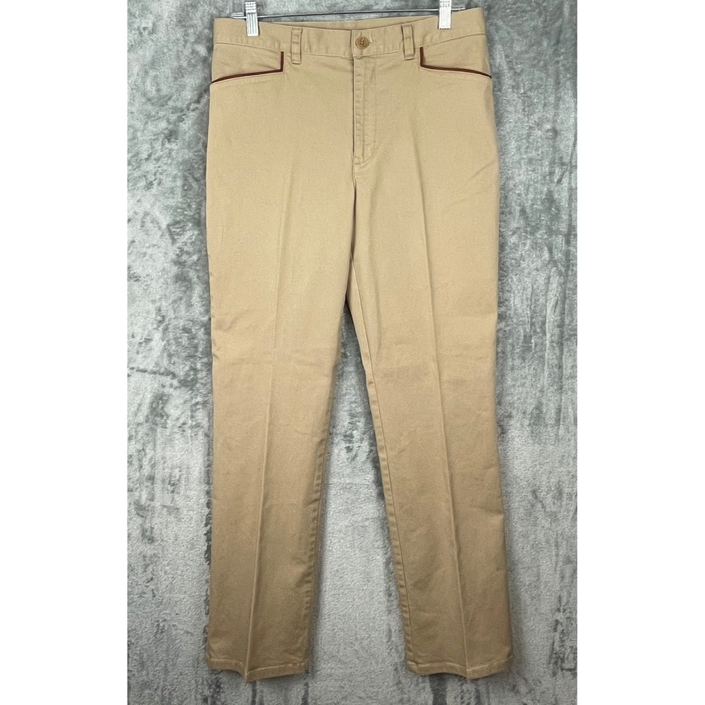 Vtg Lauren Ralph Lauren Pants Womens 10 Tan Equestrian Western Faux Leather Trim